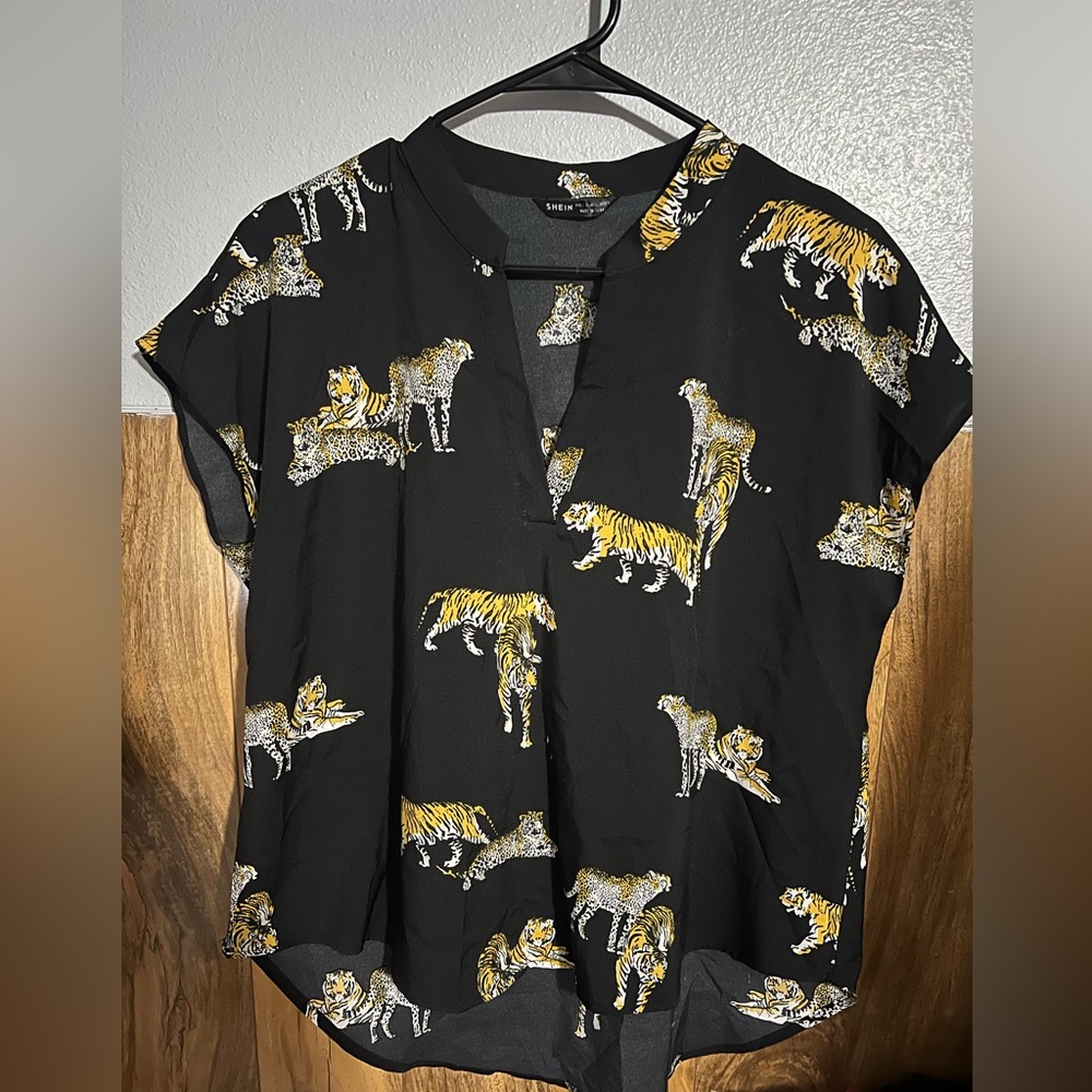 SHEIN Black and Yellow Tiger Print Blouse
